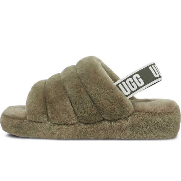 UGG fluff yeah slide shoes slippers Womans burnt olive green - Picture 13 of 15